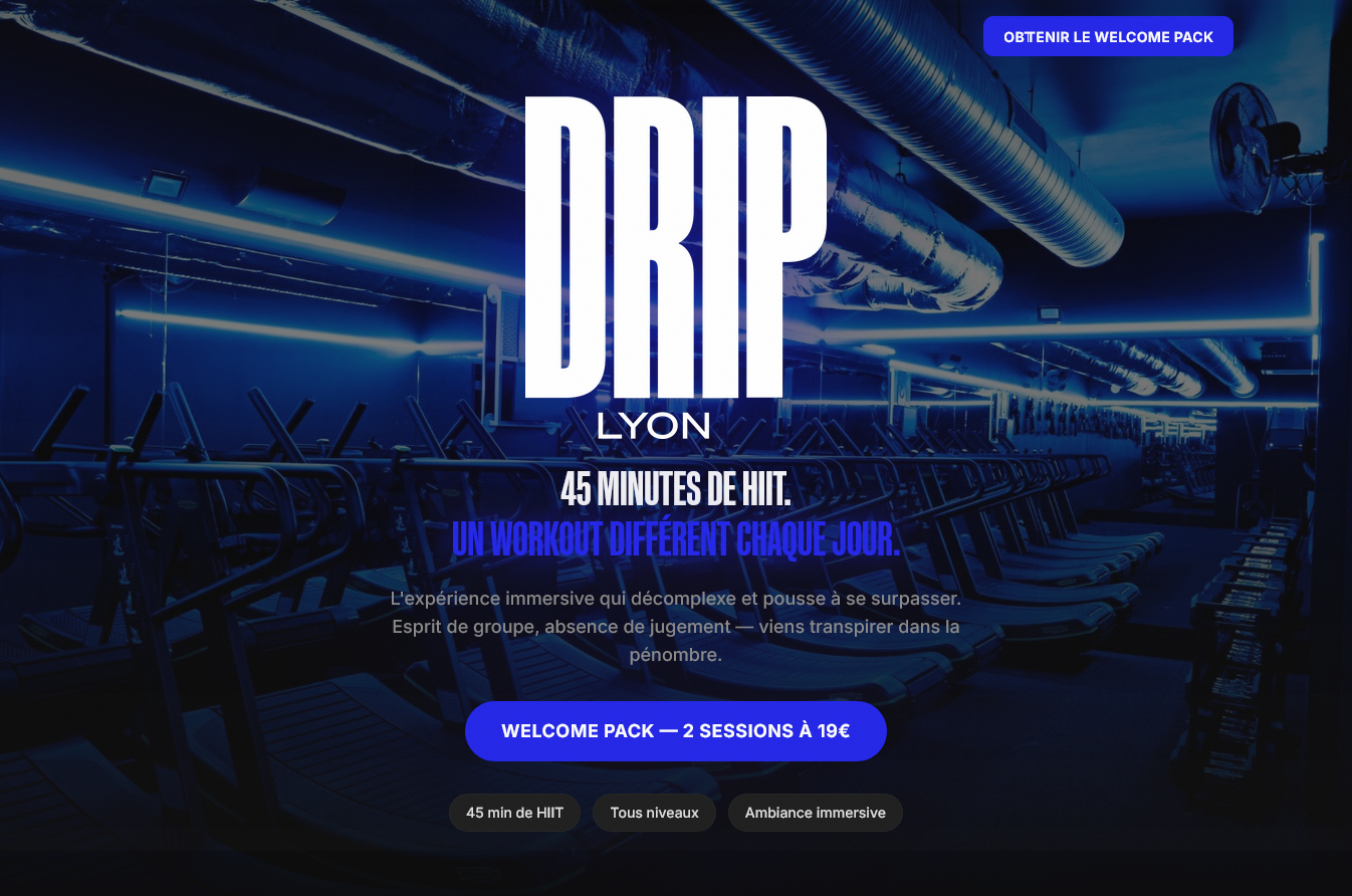 Aperçu de la landing page Drip Lyon